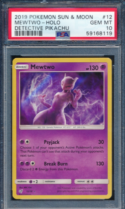PSA 10 Gem Mint Mewtwo HOLO Detective Piakchu Pokemon Sun & Moon RARE Graded - Image 1