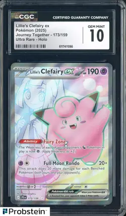 2025 Pokemon JTG EN Ultra Rare #173 Lillie's Clefairy ex CGC 10 GEM MINT - Image 1