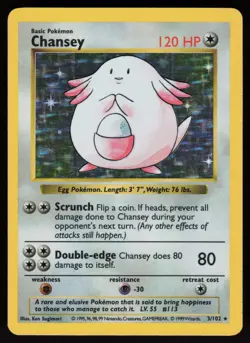 Chansey 3/102 Shadowless Holo Rare Base Set Pokemon - Image 1