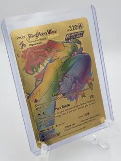 Pokemon Blaziken Vmax Dynamax 🌈 Gold Foil Fan Art - Image 1