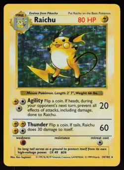 Raichu 14/102 Shadowless Holo Rare Base Set Pokemon - Image 1