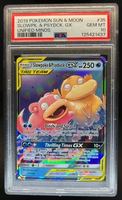 2019 Pokemon Sun & Moon Slowpoke Psyduck Tag Team Holo #35/236 PSA 10 - Image 1
