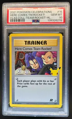2021 Pokemon SWSH Celebrations Here Comes Team Rocket! Classic #15/82 PSA 10 - Image 1