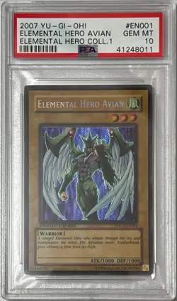 Yu-Gi-Oh! PSA 10 GEM-MT 'Elemental Hero Avian' EHC1-EN001 ~SECRET PARALLEL RARE~ - Image 1