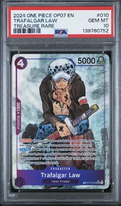 2024 ONE PIECE OP07-500 YEARS IN THE FUTURE TREASURE RARE TRAFALGAR LAW PSA 10 - Image 1