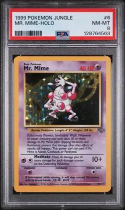 1999 POKEMON JUNGLE #6 MR. MIME-HOLO PSA 8 - Image 1