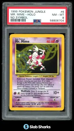 1999 POKEMON JUNGLE #6/64 MR. MIME HOLO NO SYMBOL PSA 8 - Image 1