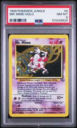 1999 POKEMON JUNGLE #6 MR. MIME-HOLO PSA 8 - Image 1