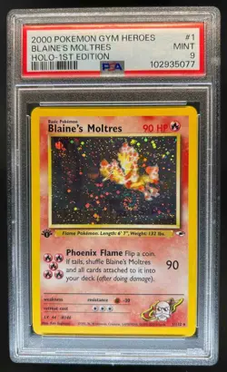 2000 Pokemon Gym Heroes 1st Edition Blaine's Moltres Holo #1/132 PSA 9 - Image 1