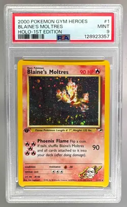 3357 Blaine's Moltres 2000 Pokemon Gym Heroes 1st Edition #1 Holo PSA 9 - Image 1