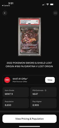 PSA 9 Giratina V Alt Art #186 SWSH Lost Origin 2022 Pokemon MINT - Image 3
