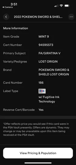 PSA 9 Giratina V Alt Art #186 SWSH Lost Origin 2022 Pokemon MINT - Image 4