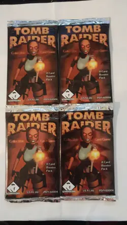 Tomb Raider CCG Trading Card Booster Packs x4 New Sealed 1999 Precedence - Image 1