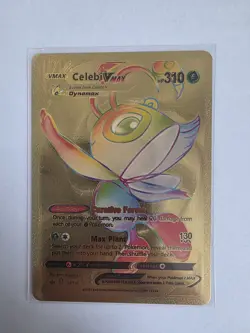 Pokemon Celebi VMAX 310hp Gold Foil Fan Art Collector Card TCG Rainbow - Image 1