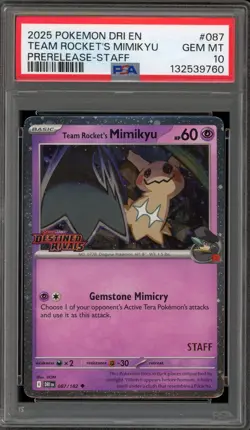 Pokemon Team Rocket's Mimikyu Destined Rivals STAFF Prerelease Promo #087 PSA 10 - Image 1
