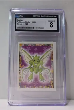 Pokemon Series 1 Merlin Topps Sticker #123 Scyther, 1999 Cgc 8 - Image 1