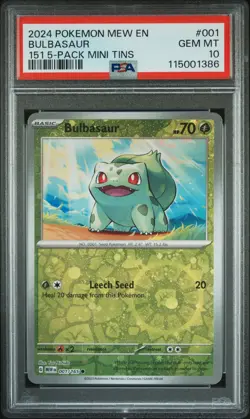 2024 POKEMON MEW EN-151 151 5-PACK MINI TIN #001 BULBASAUR PSA 10 - Image 1