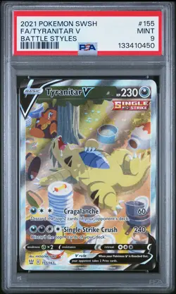 2021 POKEMON SWORD & SHIELD BATTLE STYLES #155 FULL ART/TYRANITAR V PSA 9 - Image 1