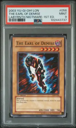 2003 YU-GI-OH! LON-LABYRINTH OF NIGHTMARE 1ST ED #056 THE EARL OF DEMISE PSA 9 - Image 1