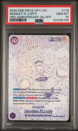 2025 ONE PIECE OP11-A FIST OF DIVINE SPEED 3RD ANV-SILVER MONKEY D. LUFFY PSA 10 - Image 1