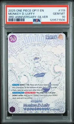 2025 ONE PIECE OP11-A FIST OF DIVINE SPEED 3RD ANV-SILVER MONKEY D. LUFFY PSA 10 - Image 1