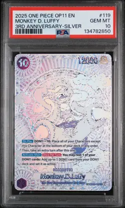 2025 ONE PIECE OP11-A FIST OF DIVINE SPEED 3RD ANV-SILVER MONKEY D. LUFFY PSA 10 - Image 1