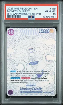 2025 ONE PIECE OP11-A FIST OF DIVINE SPEED 3RD ANV-SILVER MONKEY D. LUFFY PSA 10 - Image 1