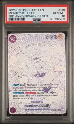 2025 ONE PIECE OP11-A FIST OF DIVINE SPEED 3RD ANV-SILVER MONKEY D. LUFFY PSA 10 - Image 1
