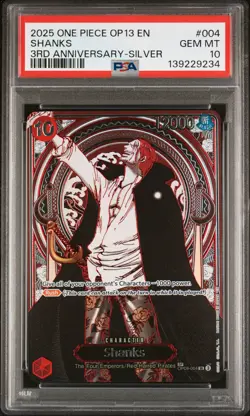 2025 ONE PIECE OP13-CARRYING ON HIS WILL 3RD ANV-SILVER #004 SHANKS PSA 10 - Image 1