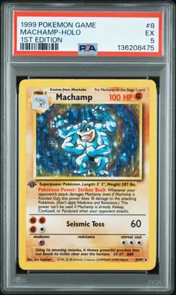 1999 POKEMON BASE SET 1ST EDITION #8 MACHAMP-HOLO PSA 5 - Image 1