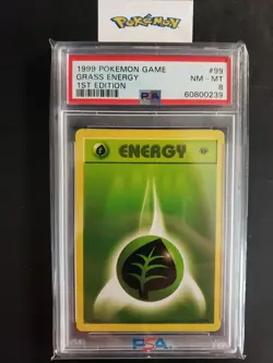 First Edition 1999 Pokemon Base Set 99/102 Grass Energy PSA NM-MT 8 - Image 1