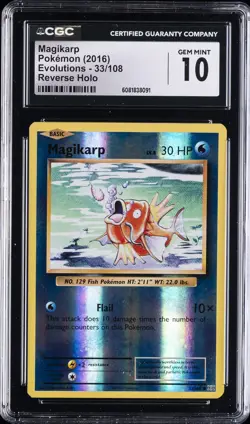 2016 POKEMON EVOLUTIONS REVERSE HOLO #33/108 MAGIKARP CGC 10 GEM MINT - Image 1