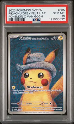 2023 POKEMON SVP EN-SV BLACK STAR PROMO #085 PIKACHU WITH GREY FELT HAT PSA 10 - Image 1