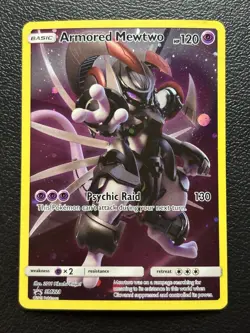 Pokemon TCG Armored Mewtwo SM228 Black Star Promos MP Holo 2019 Crease - Image 1