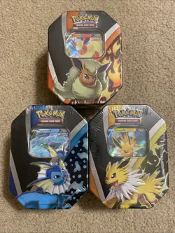 Pokemon Eevee Evolution tins Flareon Jolteon Vaporeon V Evolving Skies set lot - Image 1