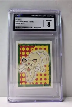 POKEMON SERIES 1, MERLIN TOPPS STICKER # 53, PERSIAN, YEAR 1999 CGC 8 - Image 1