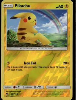 Pikachu Common Shining Legends 28/73 Lightning Reverse Holo Pokemon Card - Image 1