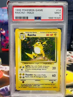PSA 9 Raichu 14/102 1999 Base Set Holo Rare Pokemon Card - Image 1