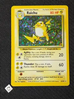 Raichu 14/102 - Base Set Unlimited Pokemon WotC Holo Rare Pokemon TCG MP - Image 1