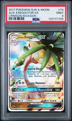 2017 POKEMON SUN & MOON CRIMSON INVASION #74 ALOLAN EXEGGUTOR GX PSA 9 - Image 1