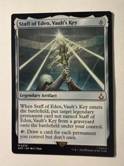 MTG Staff of Eden, Vault's Key Normal Assassin's Creed #76 NM Pack Fresh - Image 1
