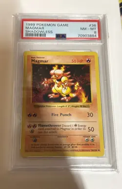 1999 Pokemon Game Magmar #36 Shadowless PSA 8 - Image 1