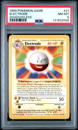 1999 POKEMON GAME SHADOWLESS #21 ELECTRODE PSA 8 - Image 1