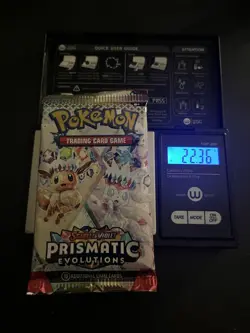 22.36g VERY HEAVY Prismatic Evolutions Pokemon Sealed Booster Pack New - Image 1