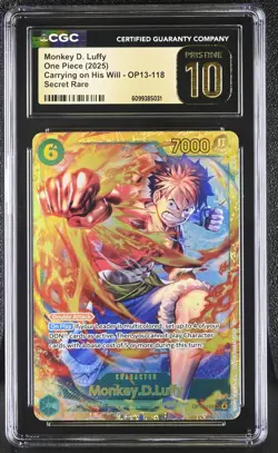 2025 ONE PIECE CARRYING ON HIS WILL MONKEY D LUFFY OP13-118 SEC CGC 10 PRISTINE - Image 1