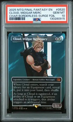 2025 MTG FINAL FANTASY BORDERLESS-SURGE FOIL CLOUD MIDGAR MERCENARY PSA 10 - Image 1