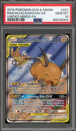 Pokemon Raichu & Alolan Raichu GX Unified Minds Full Alt Art #221 PSA 10 - Image 1