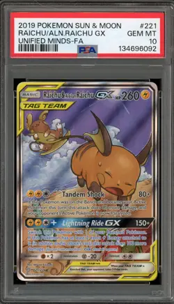 Pokemon Raichu & Alolan Raichu GX Unified Minds Full Alt Art #221 PSA 10 - Image 1