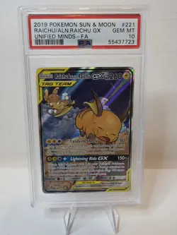 Pokemon Raichu & Alolan Raichu GX Unified Minds Full Alt Art #221 PSA 10 - Image 1