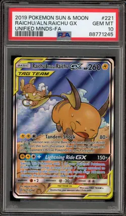 Pokemon Raichu & Alolan Raichu GX Unified Minds Full Alt Art #221 PSA 10 - Image 1